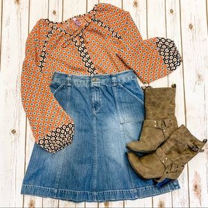 Eddie Bauer Knee Length Distressed Denim Skirt